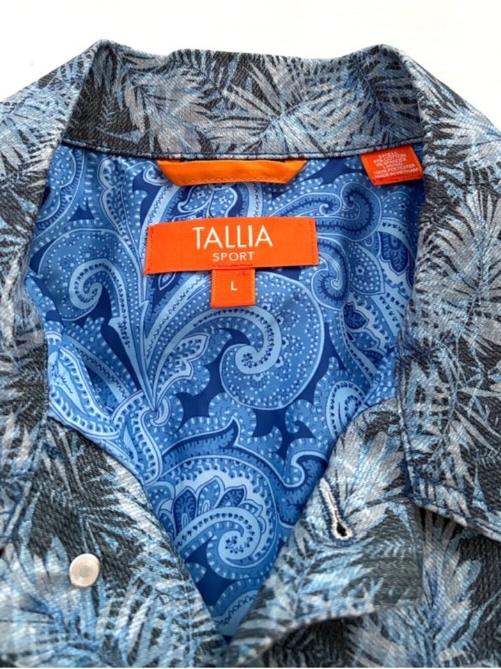 Tallia Sport Men's Blue Leaf Trucker Jacket Cotton Stretch size Large - Picture 8 of 16
